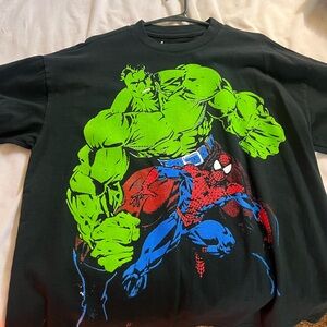 Black Marvel Graphic Tee with The Hulk & Spider-Man